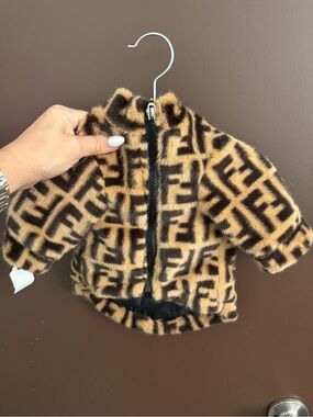 Designer Inspired Brown & Black Faux Fur Dog Outfit Set & Gift